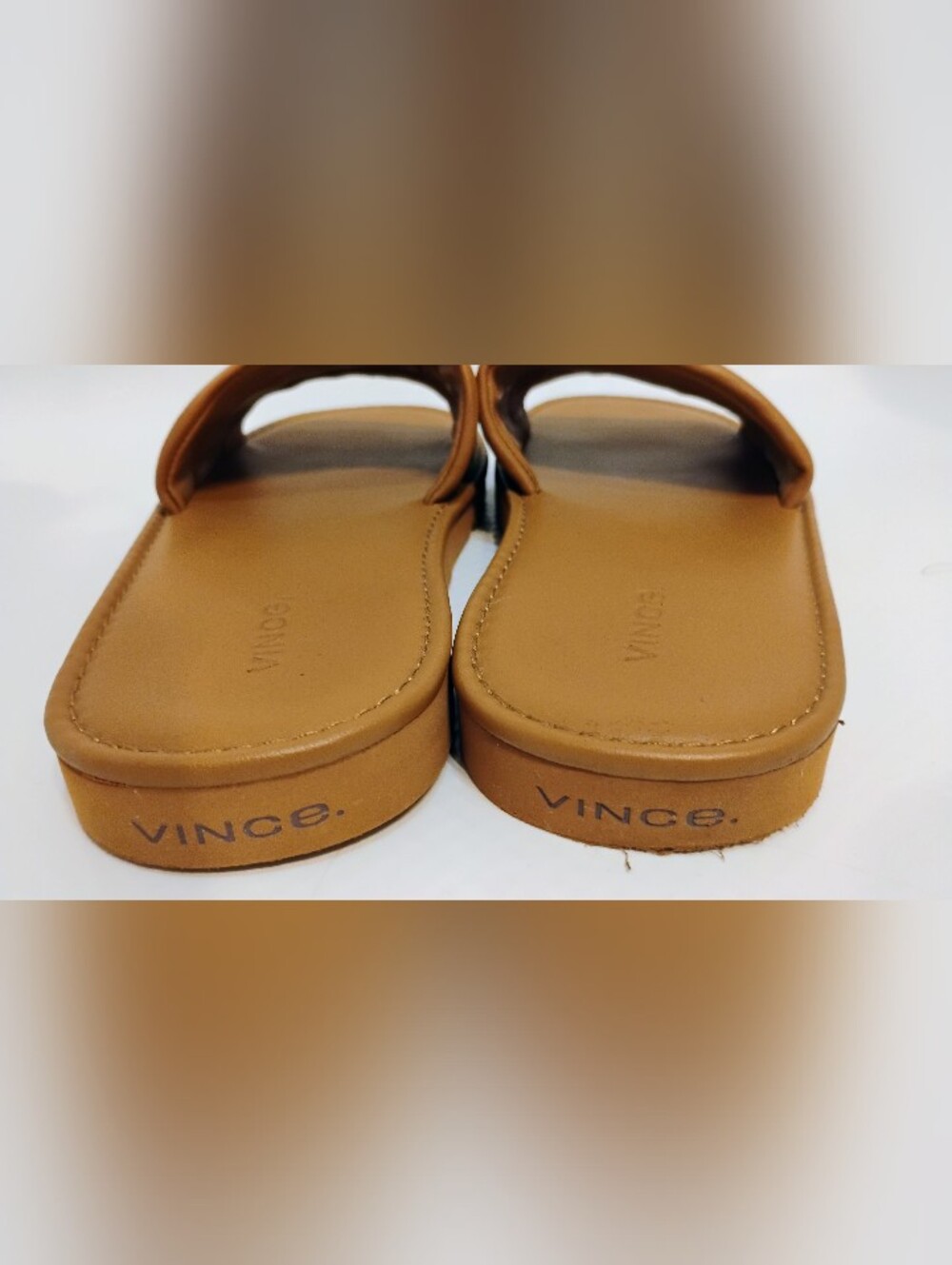 $200 Vince Women's Tan Olina Slide Leather Sandal Shoes Size 38.5/US 8.5 M - Picture 3 of 7